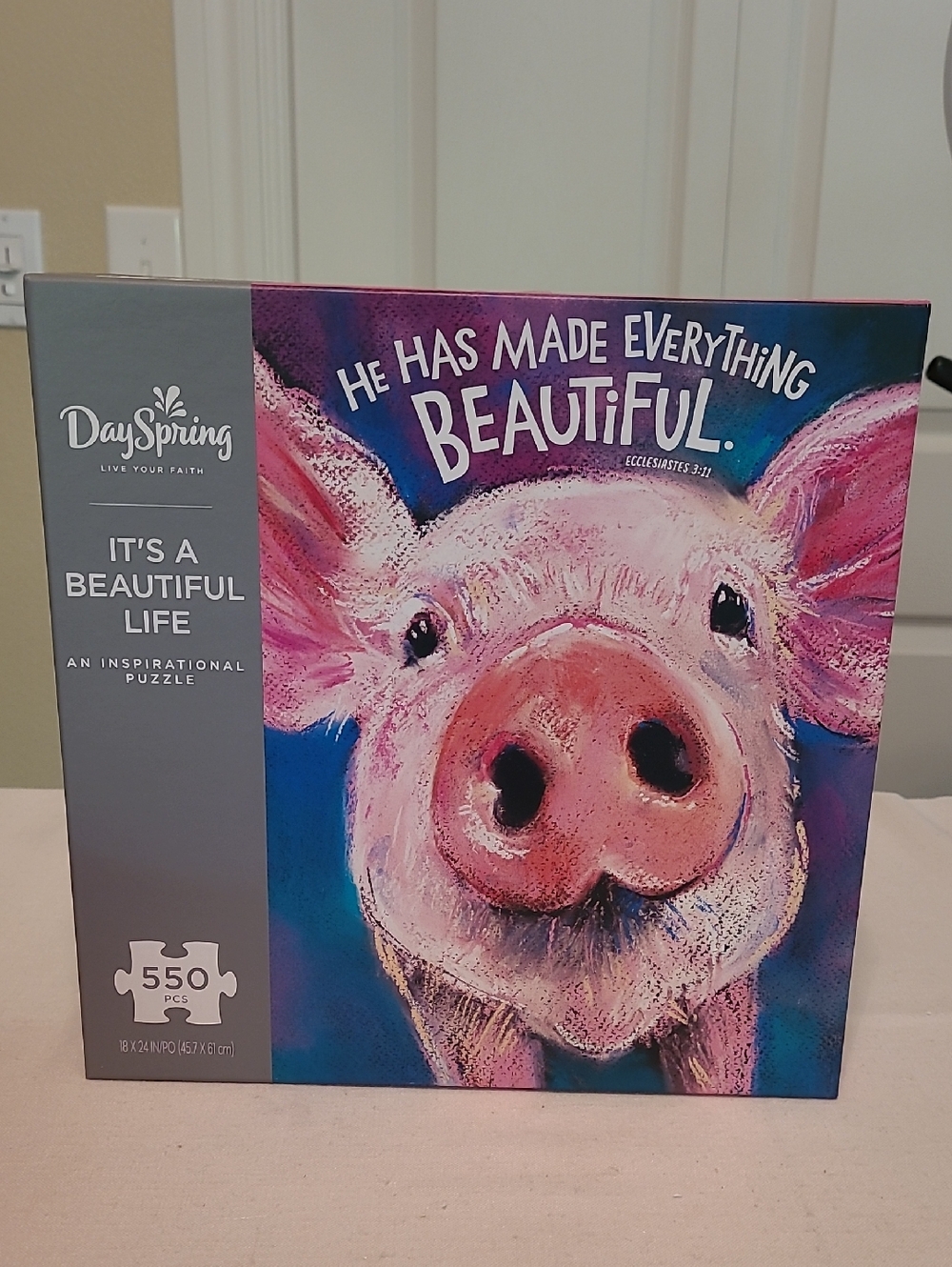DaySpring "It's a Beautiful Life" Pink Pig 550-Piece Inspirational Puzzle